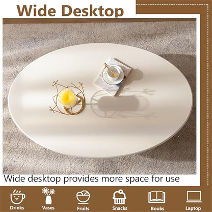 Oval Coffee Table Modern Cute White Coffee Tables Irregular Simple Tea/Center Table for Small Space End Table for Living Room, Home Office, Indoor (White Oval-L45.6")