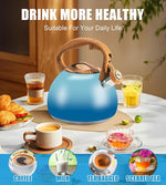 Load image into Gallery viewer, Tea Kettle, 3.2Qt/3Liter Whistling Kettle,Food Grade Cool Handle Tea pot,One-Button Switch, Apply to Various Stovetops, Coffee/Tea (Sky Blue Gradient)