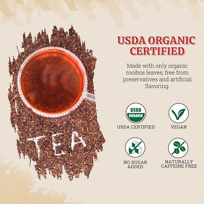52USA Organic Rooibos Tea, 1 LB, Red Rooibos Loose Leaf Tea, Naturally Caffeine-Free, Pure South African Red Bush Herbal Tea, Non-GMO, USDA Organic