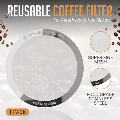 HEXNUB - Reusable Metal Filter for AeroPress Coffee Maker, Stainless Steel Filter Fits AeroPress Original & Go Coffee Press, Fuller Bodied Coffee Than Paper Filters - SILVER MESH
