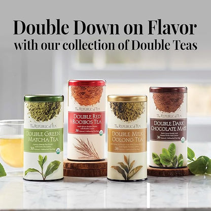 The Republic of Tea - Organic Double Green Matcha, Naturally Caffeinated Japanese Green Tea Powder and Leaves, Steeps 50 Cups