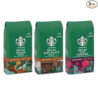 Starbucks Medium & Dark Roast Decaf Ground Coffee, Variety Pack, 3 bags (12 oz each)