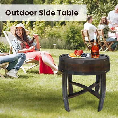 Medieval Retro Wine Barrel Design Coffee Table Wooden Round Creative End Table for Indoor Outdoor, 23" Brown Barrel Tables for Livingroom Small Spaces Outdoor Courtyard Farmhouse Balcony
