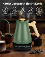 Load image into Gallery viewer, Harriet Gooseneck Electric Kettle - 1200W Fast Heat, 0.8L Stainless Steel, Precision Temp Control &amp; Timer, Wood Handle, Pour Over Coffee and Tea, Green