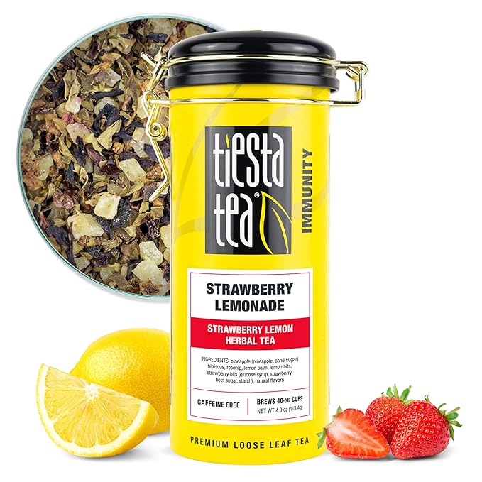 Tiesta Tea - Strawberry Lemonade, Loose Leaf, Strawberry Lemon Herbal Tea, Premium Non-Caffeinated Fruit Blend, Make Hot or Iced, Brews Up to 50 Cups, 4 Ounce Refillable Tin