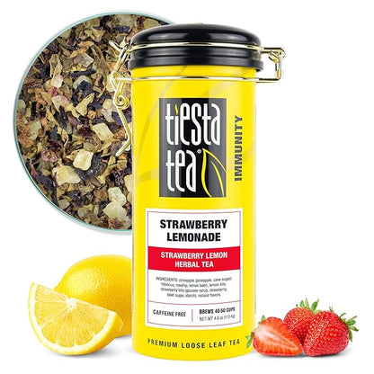 Tiesta Tea - Strawberry Lemonade, Loose Leaf, Strawberry Lemon Herbal Tea, Premium Non-Caffeinated Fruit Blend, Make Hot or Iced, Brews Up to 50 Cups, 4 Ounce Refillable Tin