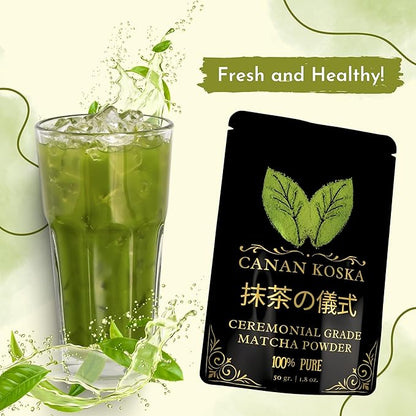 Canan Koska Ceremonial Grade Matcha Powder – Stone-Ground Green Tea from First Harvest Leaves, Perfect for Whisking, Lattes & Smoothies – No Additives – Resealable Pouch - 1.76oz (50g) - Pack Of 1