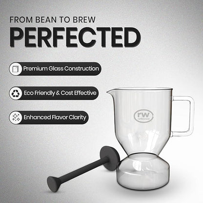 Rattleware Glass Cupping Brewer 300ml – Heat Resistant Specialty Coffee Brewer for Professional Baristas and Home Use, Clear Flavor Extraction, Durable Glass Construction, Easy Pouring and Cleaning