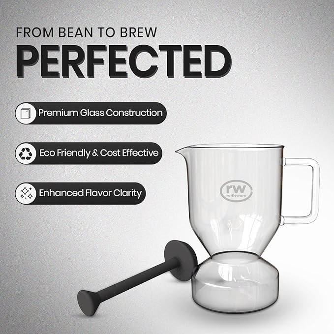 Rattleware Glass Cupping Brewer 300ml – Heat Resistant Specialty Coffee Brewer for Professional Baristas and Home Use, Clear Flavor Extraction, Durable Glass Construction, Easy Pouring and Cleaning
