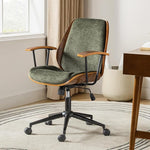 Load image into Gallery viewer, HULALA HOME Solid Wood Office Chair with Rocking Function, Comfy Fabric Desk Chair with Bent Wood and Metal Base, Height Adjustable Swivel Computer Task Chair, Green