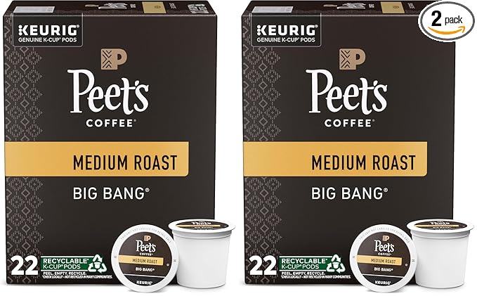 Peet's Coffee K-Cup Coffee Pods for Keurig Brewers, Medium Roast, Pods, Big Bang, 22 Count (Pack of 2)