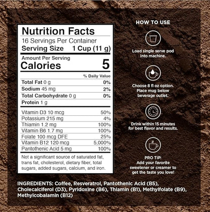 VitaCup Energy Dark Roast Coffee Pods, Boost Focus & Metabolism, Antioxidants, B Vitamins, Bold & Smooth,100% Arabica Coffee, Recyclable Single Serve Pod Compatible with Keurig K-Cup Brewers,16 Ct