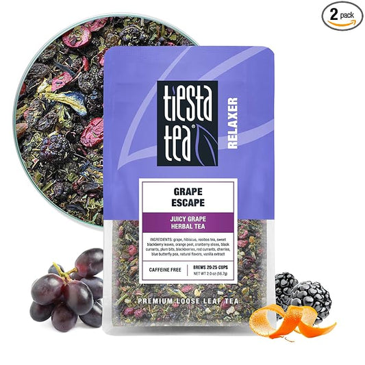 Tiesta Tea - Grape Escape, Loose Leaf, Juicy Grape Herbal Tea, Non-Caffeinated Fruit Blend, Makes Hot or Iced Up to 25 Cups, 2oz Resealable Pouch