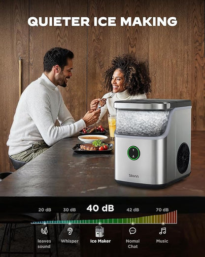 Silonn Nugget Ice Maker Countertop, Ice Basket with Handle, Quiet Operation & Self Cleaning Ice Machine, Chewable Ice, 33 lbs/24H, Portable Pellet Ice Maker with Scoop for Home, Kitchen and Office