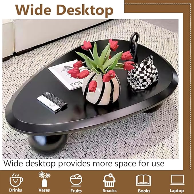 Cloud Coffee Table Modern Cute Coffee Tables Irregular Simple Tea/Center Table for Small Space End Table for Living Room, Home Office, Indoor (Oval Shape Black 39.4" Wx25.6 Dx11.8 H)