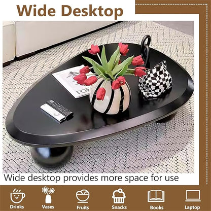 Cloud Coffee Table Modern Cute Coffee Tables Irregular Simple Tea/Center Table for Small Space End Table for Living Room, Home Office, Indoor (Oval Shape Black 39.4" Wx25.6 Dx11.8 H)