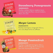 Stash Tea Fruity Herbal Tea 6 Flavor Tea Sampler, 6 boxes With 18-20 Tea Bags Each