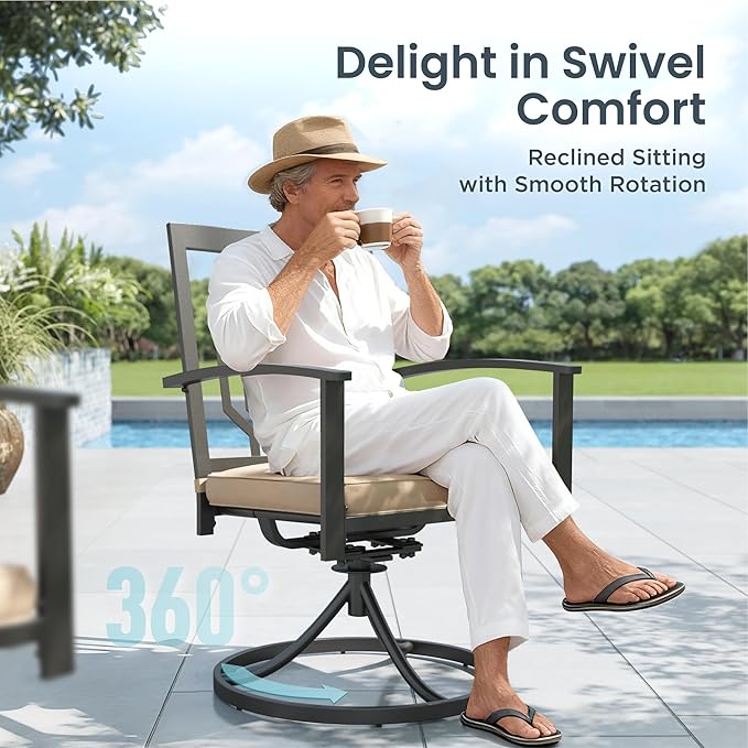 PHI VILLA Outdoor Metal Swivel Chairs Set of 4 Patio Dining Rocker Chair with Cushion Furniture Set for Garden Backyard Bistro, Black