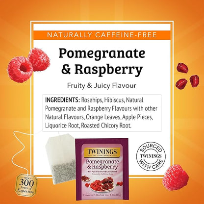 Twinings Pomegranate & Raspberry Herbal Tea Individually Wrapped Bags, 20 Count (Pack of 6), Naturally Caffeine-Free, Enjoy Hot or Iced, 120 Teabags