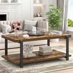 Load image into Gallery viewer, FOLUBAN Modern Coffee Table, Rustic Wood Center Table with Storage for Living Room, Industrial Rectangle 2 Tier Low Cocktail Tea Table, Rustic Brown