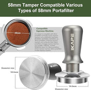 IKAPE 58.5mm Espresso Tamper, Premium Barista Coffee Tamper with Calibrated Spring Loaded, 100% Stainless Steel Base Tamper Compatible with Espresso Machine Rancilio, Gaggia Bottomless Portafilter