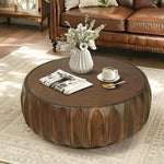 Load image into Gallery viewer, 31.5" Round Coffee Table Drum Table Contemporary Wood Fluted Centry Table with Solid Wood Veneer for Living Room (Walnut)