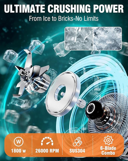 WantJoin Commercial Blender - 200Oz Extra Large Capacity Professional Blender Heavy Duty w/Pure Copper Motor, Dishwasher Safe, 6-Blade Combo, 26000 RPM, Multi Speeds, Smoothie Blenders for Juice