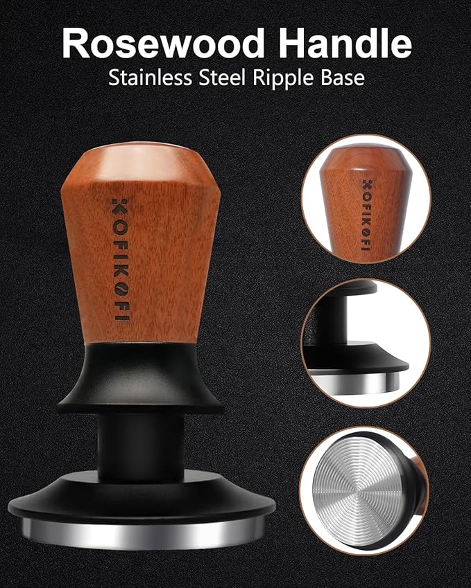 51mm Espresso Tamper, Coffee Tamper with 30lbs Spring Loaded, Barista Espresso Coffee Tamper with Stainless Steel Ripple Base and Rosewood Handle Fits for All 51mm Espresso Machines