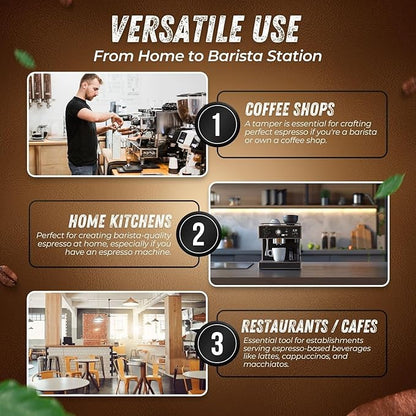 Flexzion Coffee Tamper 58mm Espresso Tamper Tool, Stainless Steel Barista-Quality Hand Press Espresso Maker with Ergonomic Wooden Handle