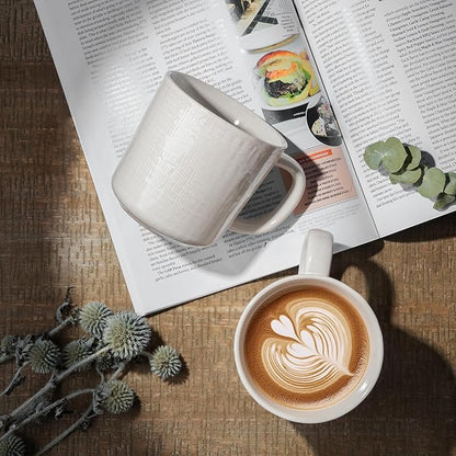 famiware Moonlight Coffee Mug Set of 4, 13oz Mug Set with Linen Finish, Coffee Cup Set with Handle for Latte, Cappuccino, Tea, Hot Cocoa, Microwave and Dishwasher Safe, White