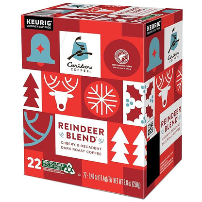 Caribou Coffee Reindeer Blend, Single-Serve Keurig K-Cup Pods, Dark Roast Coffee Pods, 88 Count
