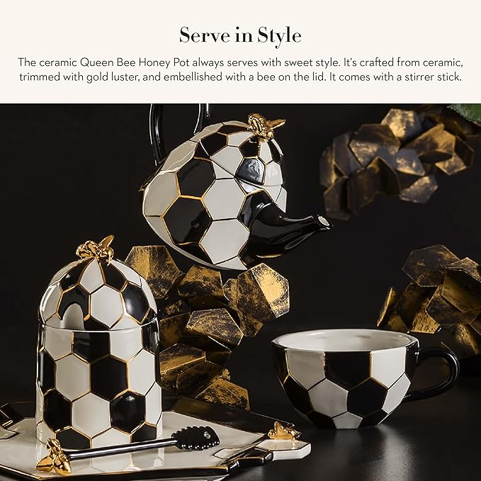 MACKENZIE-CHILDS Ceramic Queen Bee Honey Pot with Lid, Beehive Decor for Kitchen