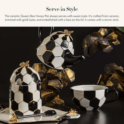 MACKENZIE-CHILDS Ceramic Queen Bee Honey Pot with Lid, Beehive Decor for Kitchen