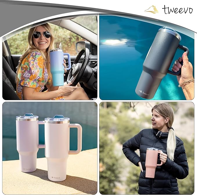 40 oz Tumbler With Handle and Straw Made of Stainless Steel - Double Wall Vacuum Insulated Tumbler With Lid - Sweat Proof Easy Grip, BPA-Free, Dishwasher Safe Tumbler (Amethyst)