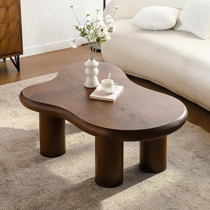 Brown Cloud Coffee Table Modern Irregular Coffee Table Unique Asymmetrical Coffee Tables with 4 Legs for Living Room Farmhouse (G, 46")