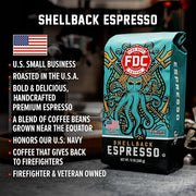Fire Department Coffee - Gives Back to Firefighters - Bold & Smooth Shellback Espresso Ground Coffee - Roasted in the USA - Veteran Owned - 12 oz