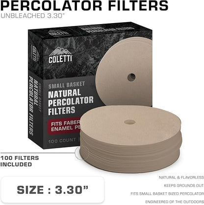 COLETTI Percolator Coffee Pot Filters – Camping Coffee Filter – Disc Coffee Filters For Percolators (Unbleach Paper, 3.3")