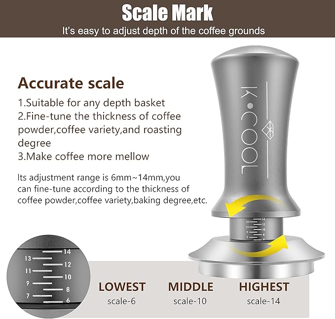 K COOL 51mm Coffee Espresso Tamper, Premium Barista Tools, Calibrated Spring Tamper, 100% Stainless Steel Flat Base Tamper with Scale Mark for Espresso Machine (Silver)