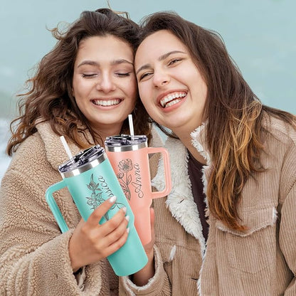 Personalized Tumbler with Pictures Text Name, Custom Double Wall Insulated Tumbler, 20oz Coffee Tumbler with lid and straw, Personalized Birthday Gifts for Women Men Friend Christmas (40oz Birthday)