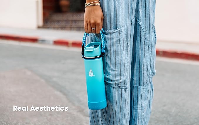 HYDRO CELL Stainless Steel Insulated Water Bottle with Straw - For Cold & Hot Drinks - Metal Vacuum Flask with Screw Cap and Modern Leakproof Sport Thermos for Adults (Sky/Blue 24oz)