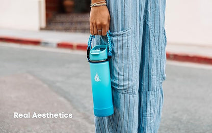 HYDRO CELL Stainless Steel Insulated Water Bottle with Straw - For Cold & Hot Drinks - Metal Vacuum Flask with Screw Cap and Modern Leakproof Sport Thermos for Adults (Sky/Blue 24oz)