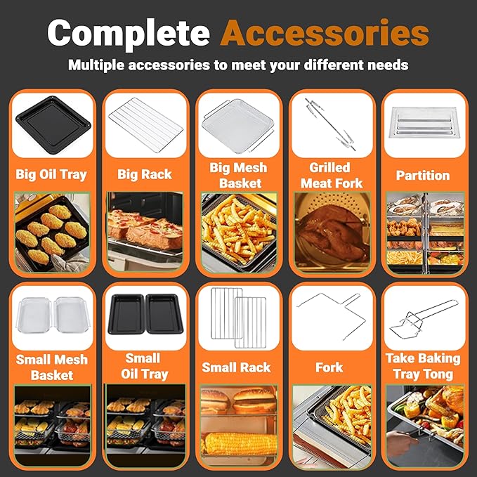 24Qt Large Air Fryer Toaster Oven Combo - French Double Door Airfryer, 15 Cooking Functions Touch Dual Zone Independent Control Electric Oven, Stainless Steel Air Fryers Oven 13 Accessories & Cookbook