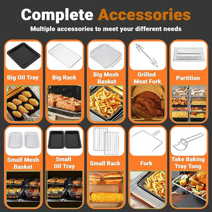 24Qt Large Air Fryer Toaster Oven Combo - French Double Door Airfryer, 15 Cooking Functions Touch Dual Zone Independent Control Electric Oven, Stainless Steel Air Fryers Oven 13 Accessories & Cookbook