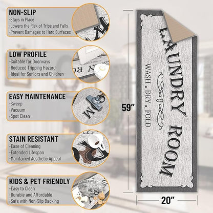 Ottomanson 20" x 59" Laundry Room Rug - Non-Slip Mat for Laundry & Mudroom - Durable, Stain-Resistant, and Easy to Clean - Perfect for High-Traffic Areas - Runner Rug for Entryway Bathroom, Gray