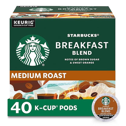 Starbucks K-Cup Coffee Pods, Medium Roast, Breakfast Blend for Keurig Brewers, 100% Arabica, 1 Box (40 Pods)