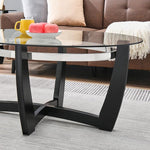 Load image into Gallery viewer, Oval Glass Coffee Table, 43.3" Solid Wood Tea Table with Tempered Glass Tabletop, Modern Glass Sofa Center Table Cocktail Table with Black Cross Base for Living Room Home Office,KFZ1331