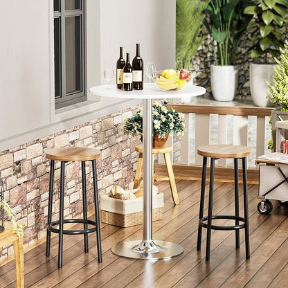Shahoo Round Bar Table, Cocktail Tables with Metal Base & MDF Top, for Bistro Pub, Cafe, Silver and White