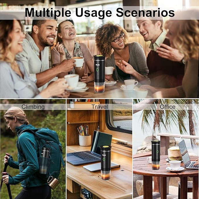 Mulli Cordless Electric Espresso Machine‌‌-Portable Coffee Maker for Ground Coffee & NS Capsule with Self-Heating Technology‌-Perfect for RV, Hiking, Camping, Office & On-the-Go Lifestyles