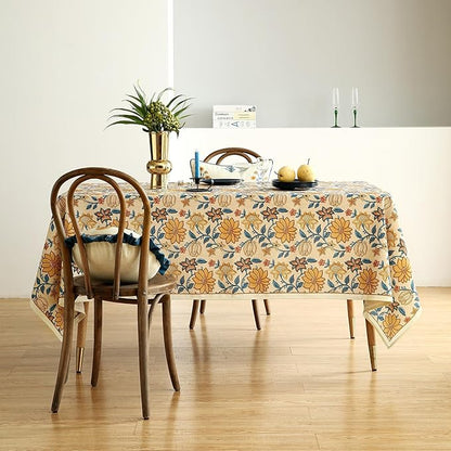 Designer Bohemian Floral Tablecloth Rectangular,Linen Colorful Table Cloth,Wrinkle Resistant Decor Tablecloths for Dining Thanksgiving Kitchen Party Christmas,55"*87"-Estevan B