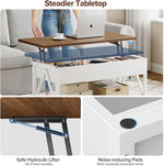 Load image into Gallery viewer, Lift Top Coffee Table,Lift Coffee Table with Storage Shelf and Large Hidden Compartment for Living Room,Lifting top Coffee Tables for Small Space,White + Walnut